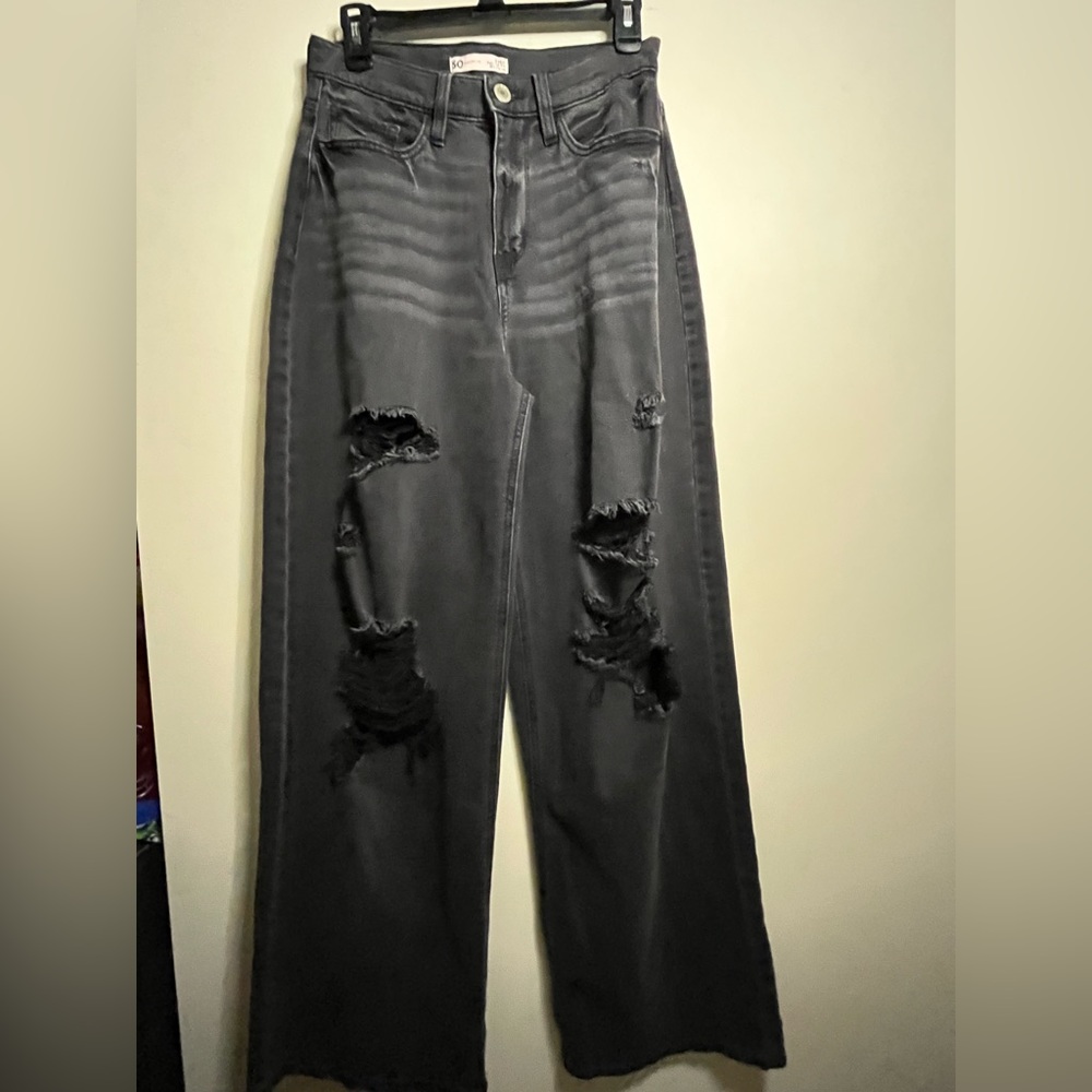 Black Ripped Jeans Baggy Super High Rise 90’s Wide Leg